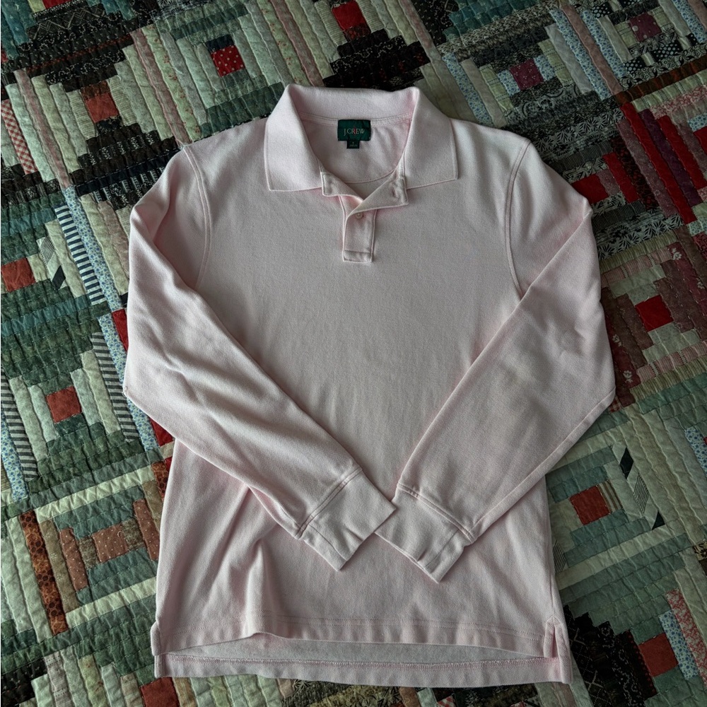 J. Crew Long-Sleeve Pique Polo in Light Pink